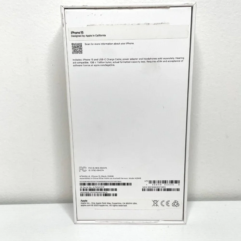 Apple iPhone 15 Black 256GB Empty Box Only